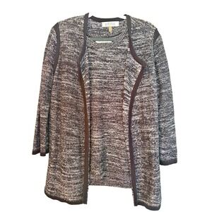 Kasper Sweater Set Black White Sparkle Size Large Tank and Cardigan Black Trim